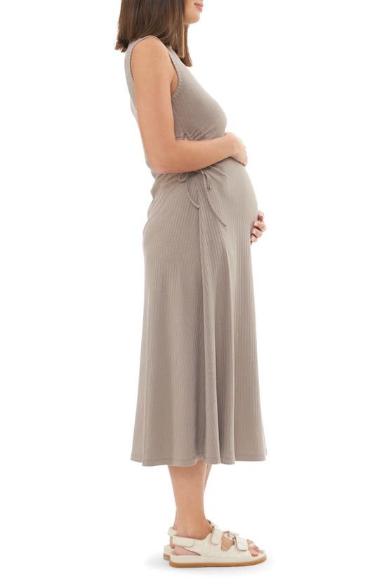 Shop Ripe Maternity Carol Cutout Rib Midi A-line Maternity Dress In Taupe
