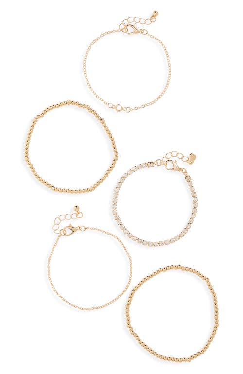 Set of 5 Chain & Stretch Bracelets in Gold