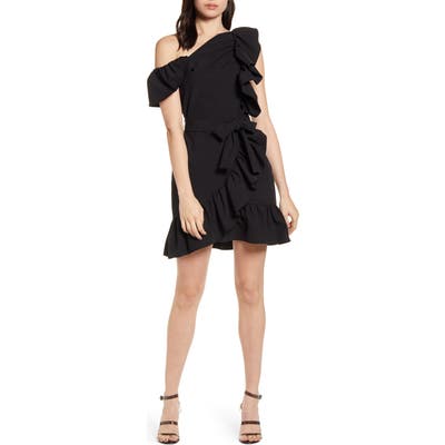 Rebecca Minkoff Ruffle Detail One-Shoulder Dress, Black