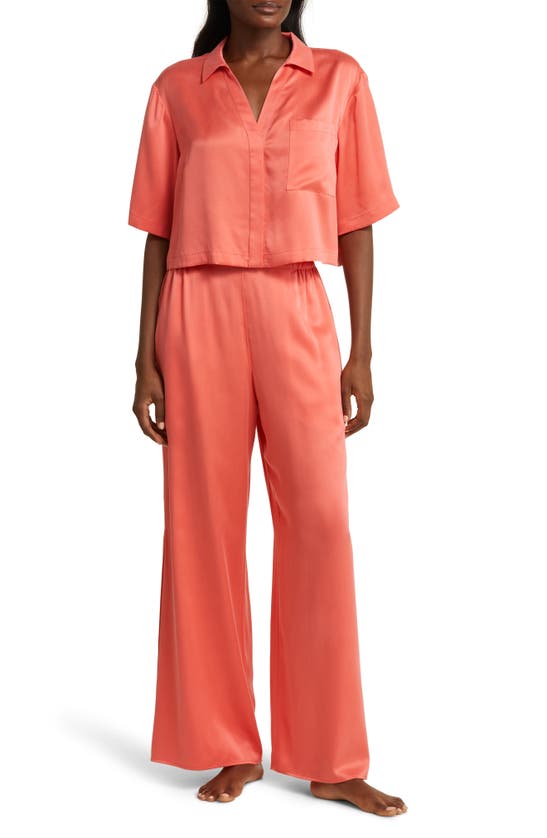 Shop Lunya High Waist Washable Silk Pajamas In Outro Coral