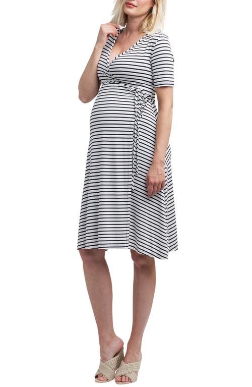 Nom Maternity Maya Maternity/nursing Wrap Dress In Black/white Stripe