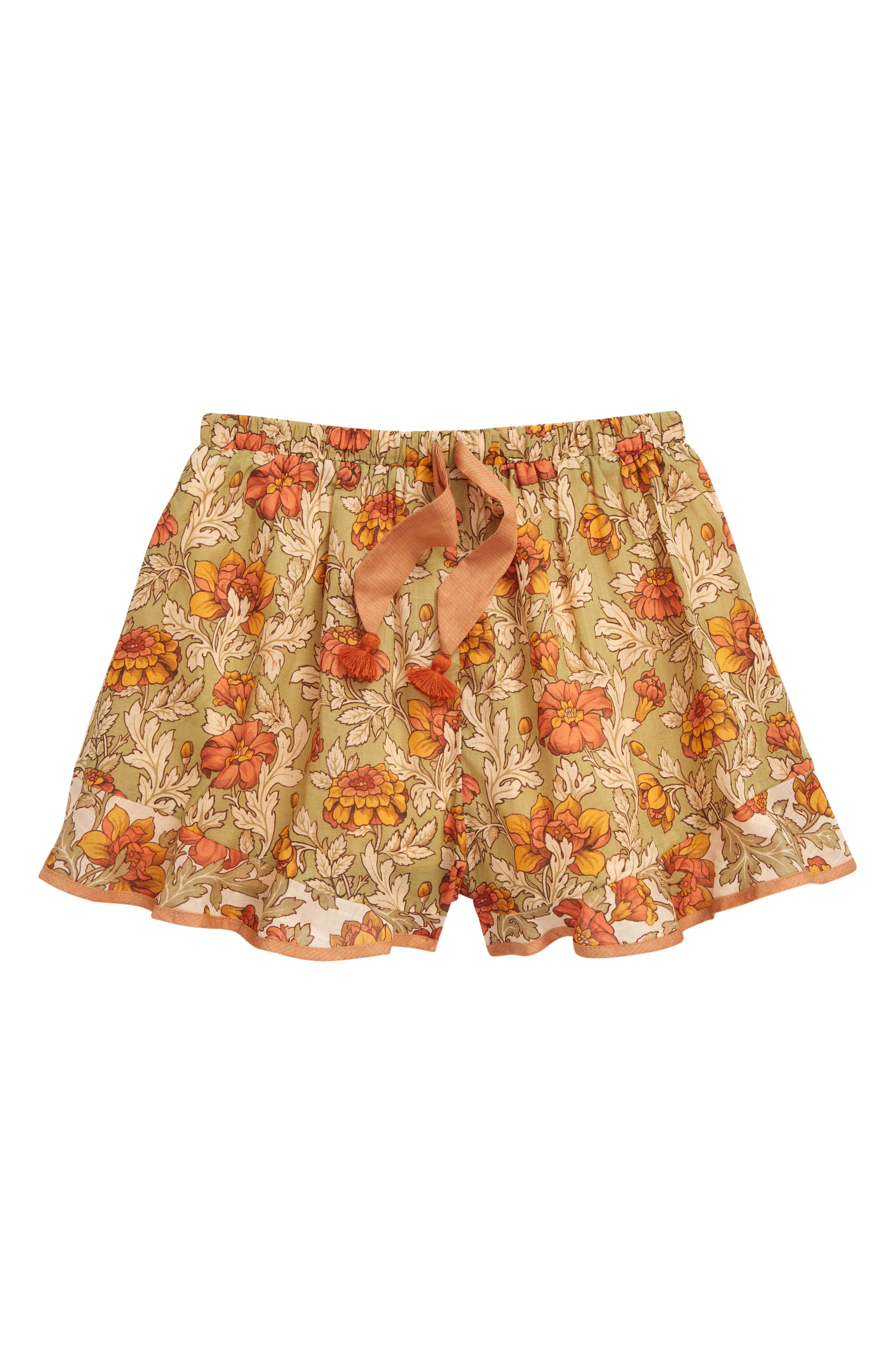 Zimmermann Kids' Andie Floral Ruffle Trim Cotton Shorts in Sage Floral at Nordstrom, Size 1Y Us