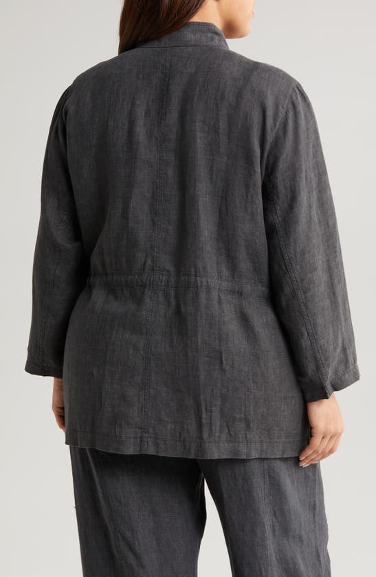 Shop Eileen Fisher Stand Collar Organic Linen Jacket In Graphite