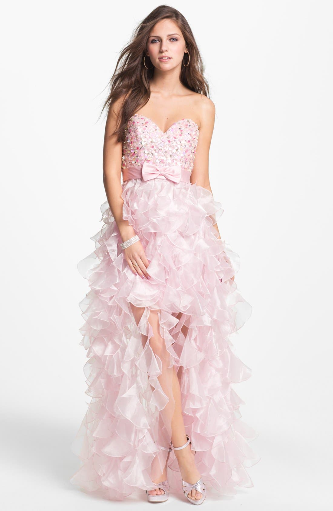 Sherri Hill 'Corkscrew' Embellished Ruffled Chiffon Dress Nordstrom