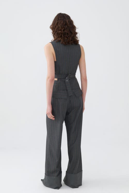 Shop Nocturne High Waist Striped Pants In Grey