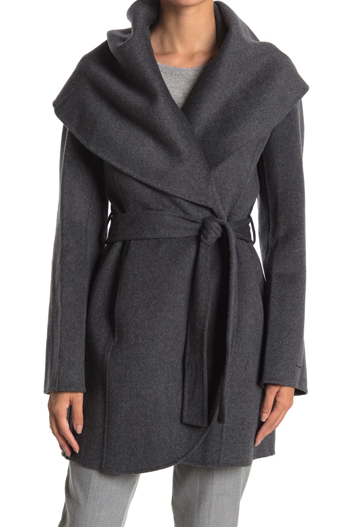 Tahari | Marilyn Shawl Collar Tie Waist Wool Blend Coat | Nordstrom Rack