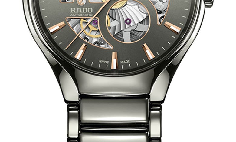 Shop Rado True Round Automatic Open Heart Bracelet Watch, 40mm In Grey