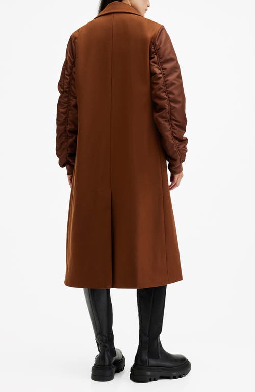 Shop Allsaints Paulah Mixed Media Wool Blend Coat In Sugar Brown