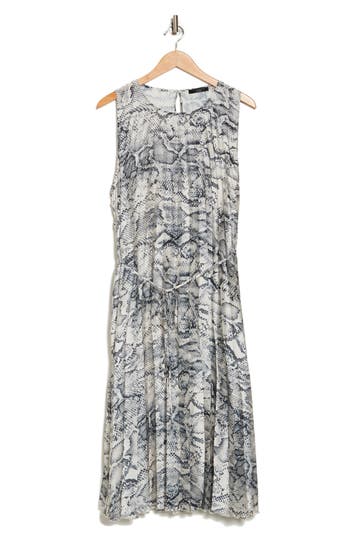T Tahari Python Print Waist Belt Maxi Dress In Black/ivory Snake