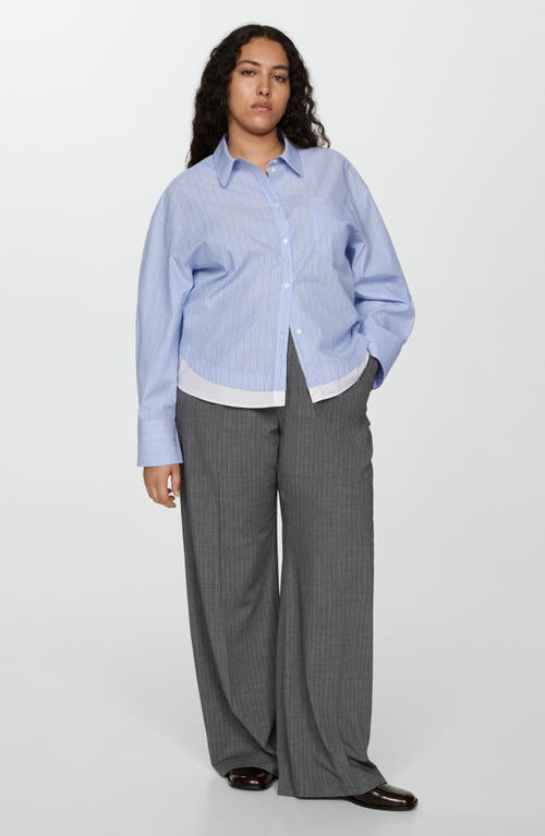 Mango Stripe Layered Button-up Shirt In Sky Blue