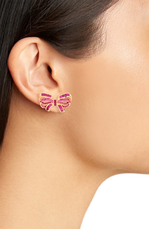 Shop Judith Leiber Couture Pavé Crystal Bow Stud Earrings In Red/gold