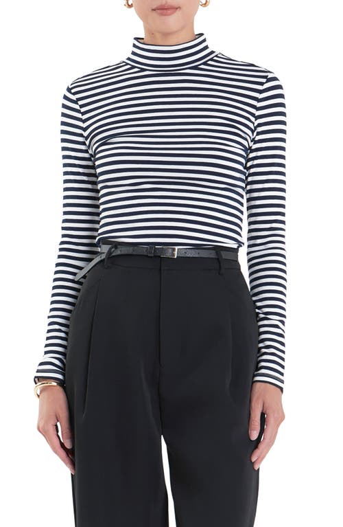 English Factory Stripe Turtleneck Top In Navy/white