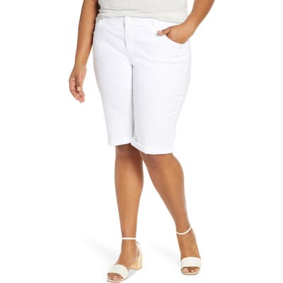 Plus Size Democracy Stretch Denim Bermuda Shorts, White