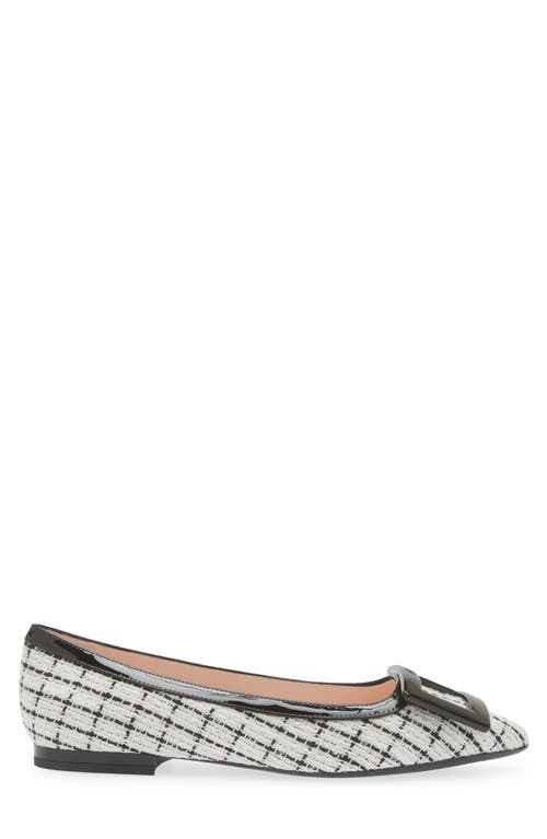 Shop Roger Vivier Gommettine Tweed Pointed Toe Flat In Bianco/nero