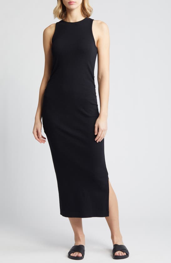 Shop Caslon Ruched Tank Midi Dress In Black