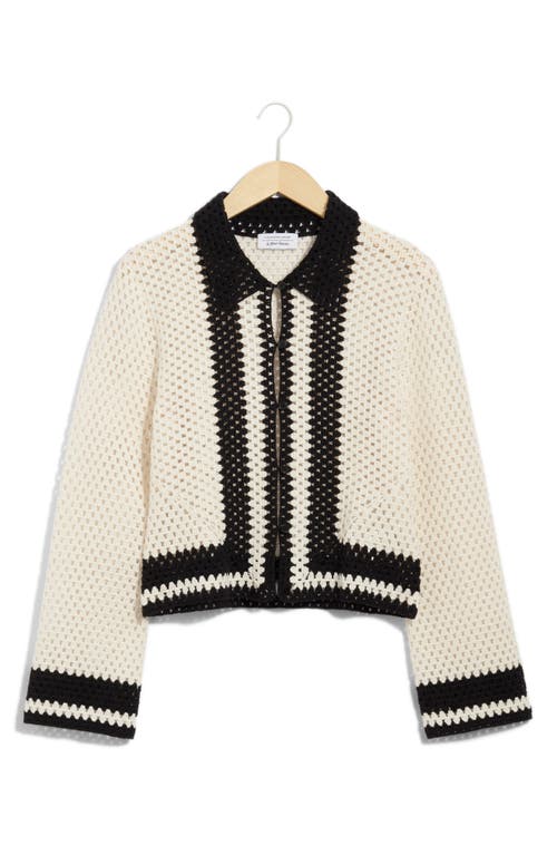 Shop & Other Stories Cotton Crochet Cardigan In Off White/black Contrast