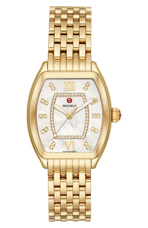 Shop Michele Relevé Two-tone Diamond Dial Watch Head & Interchangeable Bracelet, 31mm X 32mm In Gold/silver/gold