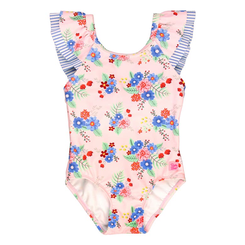 Shop Rufflebutts Toddler Girls Ruffle V-back One Piece In Coastal Breeze Floral