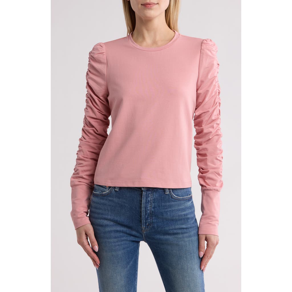 Walter Baker Dot Ruched Long Sleeve Top In Blush