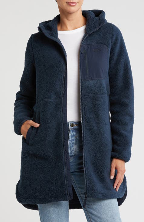 Fleece long coat with hood hotsell