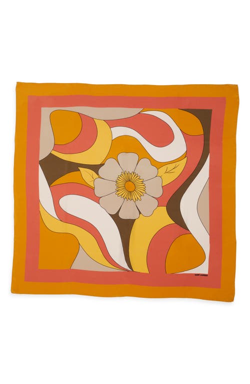 Saint Laurent Floral Print Silk Scarf In Orange