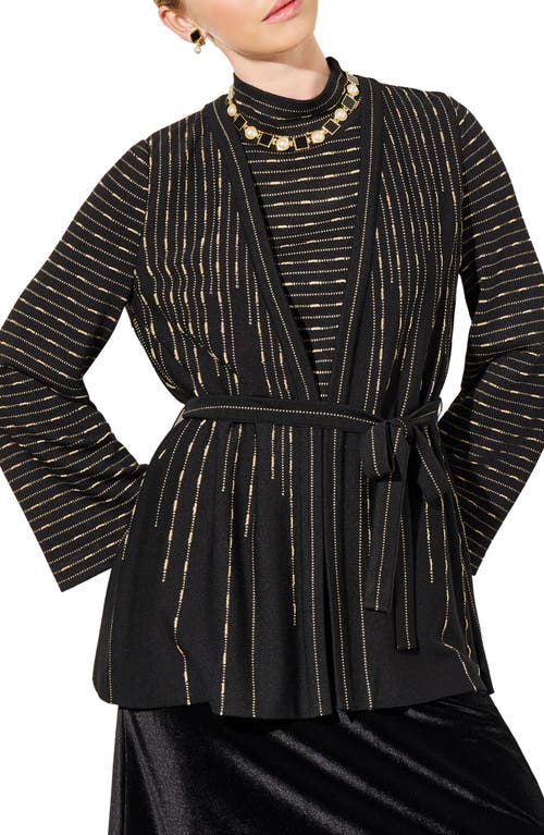 Ming Wang Belted Shimmer Stripe Jacket Black/Gold at Nordstrom,