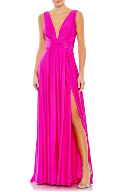 V-Neck Sleeveless Gown in Hot Pink