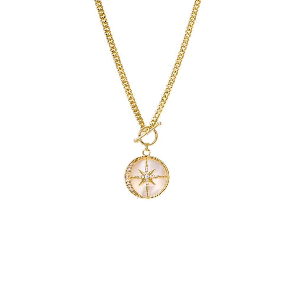 BY ADINA EDEN Pave Outlined Mother Of Pearl Compass Coin Necklace Cover