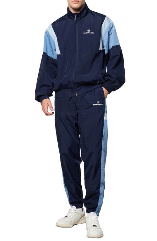 Shop Sergio Tacchini Angolo Zip Cuff Crinkle Nylon Track Pants In Maritime Blue