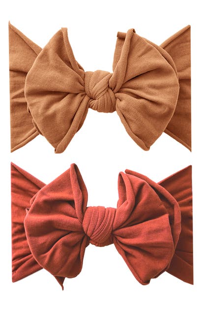 Baby Bling Babies' 2-pack Fab-bow-lous Headbands In Camel/ Sienna