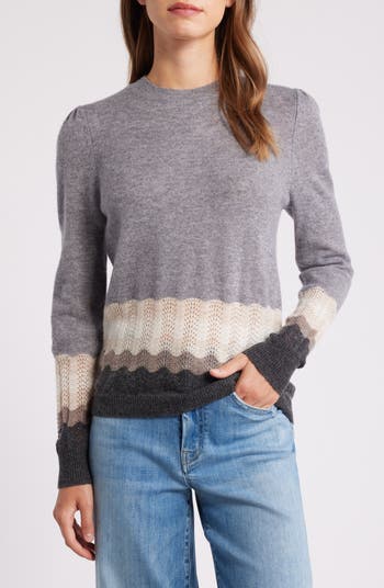 Griffen Pointelle Border Wool Cashmere Crewneck Sweater Nordstrom