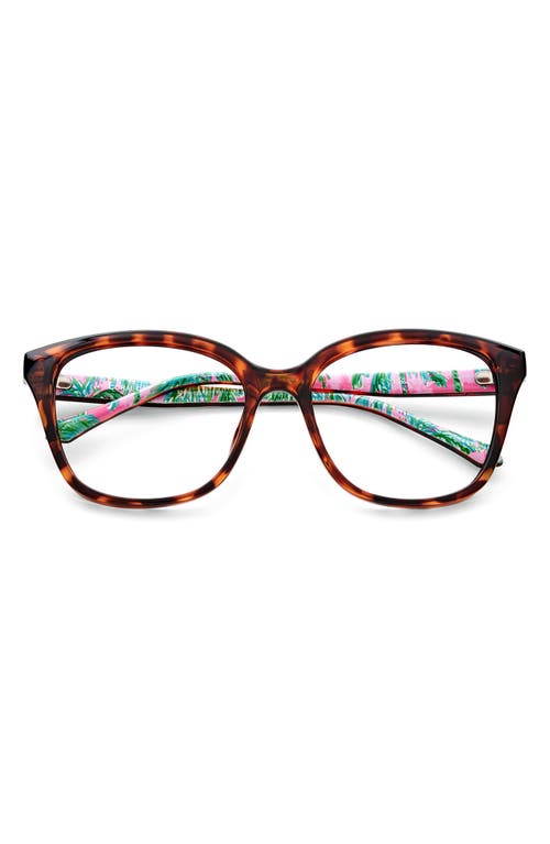 Lilly Pulitzer® Coral Cove 53mm Square Blue Light Blocking Glasses in Tortoise