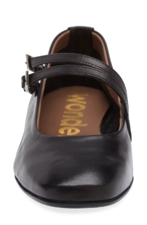 Wonders Asymmetric Double Strap Flat In Black Leather