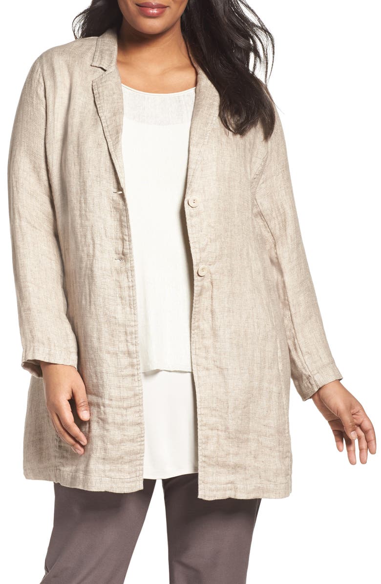 Eileen Fisher Organic Linen Notch Collar Jacket (Plus Size) | Nordstrom