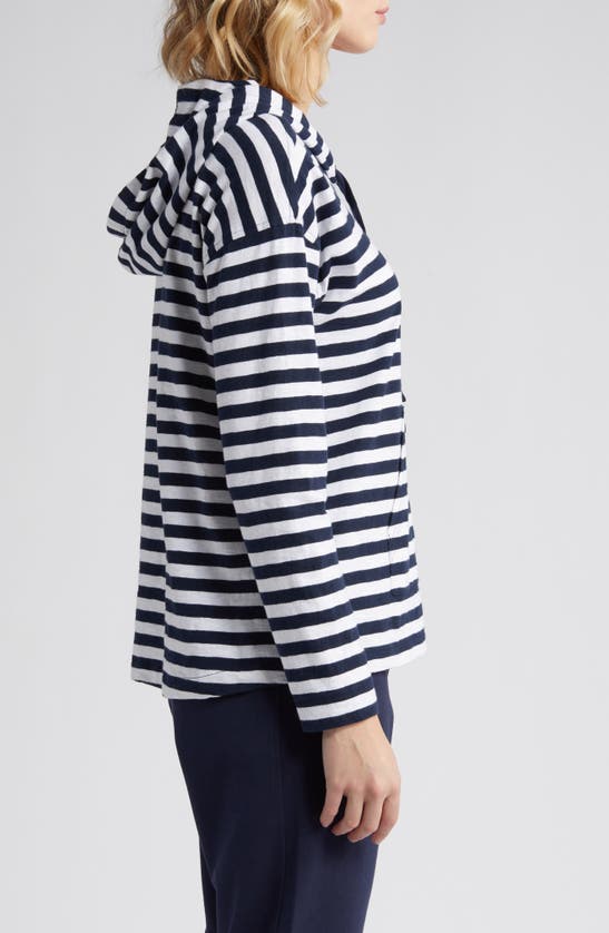 Shop Caslon (r) Organic Cotton Hoodie In Navy Blazer White Charm Stripe