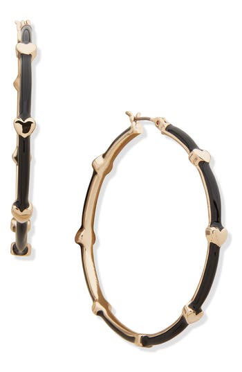 Shop Dkny Heart Enamel Hoop Earrings In Gold/black