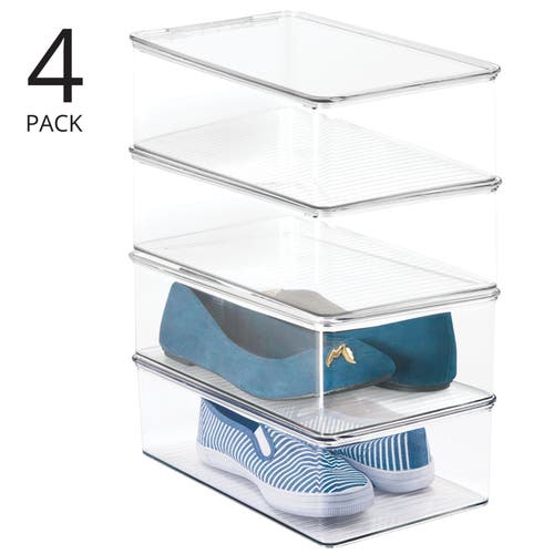 Shop Mdesign Plastic Bedroom Closet Storage Organizer Box, Hinge Lid, 2 Pack In Clear