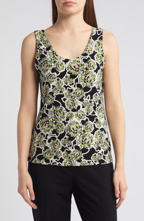 Anne Klein Reversible Print Scoop Neck Tank In Leafy Green Multi