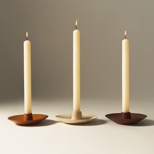 Itza Wood Round Taper Holder In Blonde Cedar