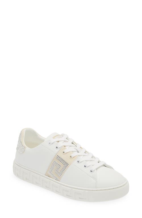 Shop Versace Crystal Greca Sneaker In White/ivory