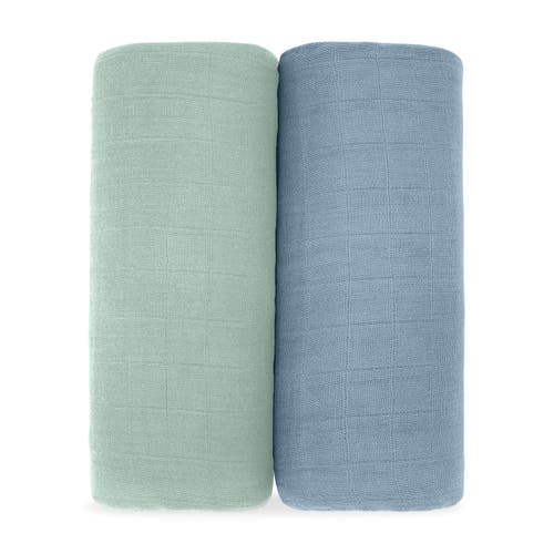 Comfy Cubs Muslin Swaddle Blanket, 2 Pack In Pacific Blue & Fern
