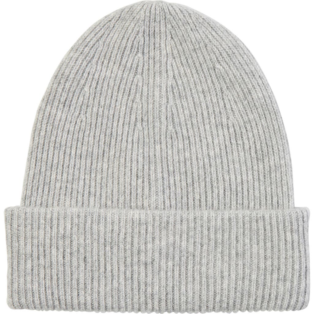Amicale Ribbed Cashmere Double Cuff Beanie In Light Grey