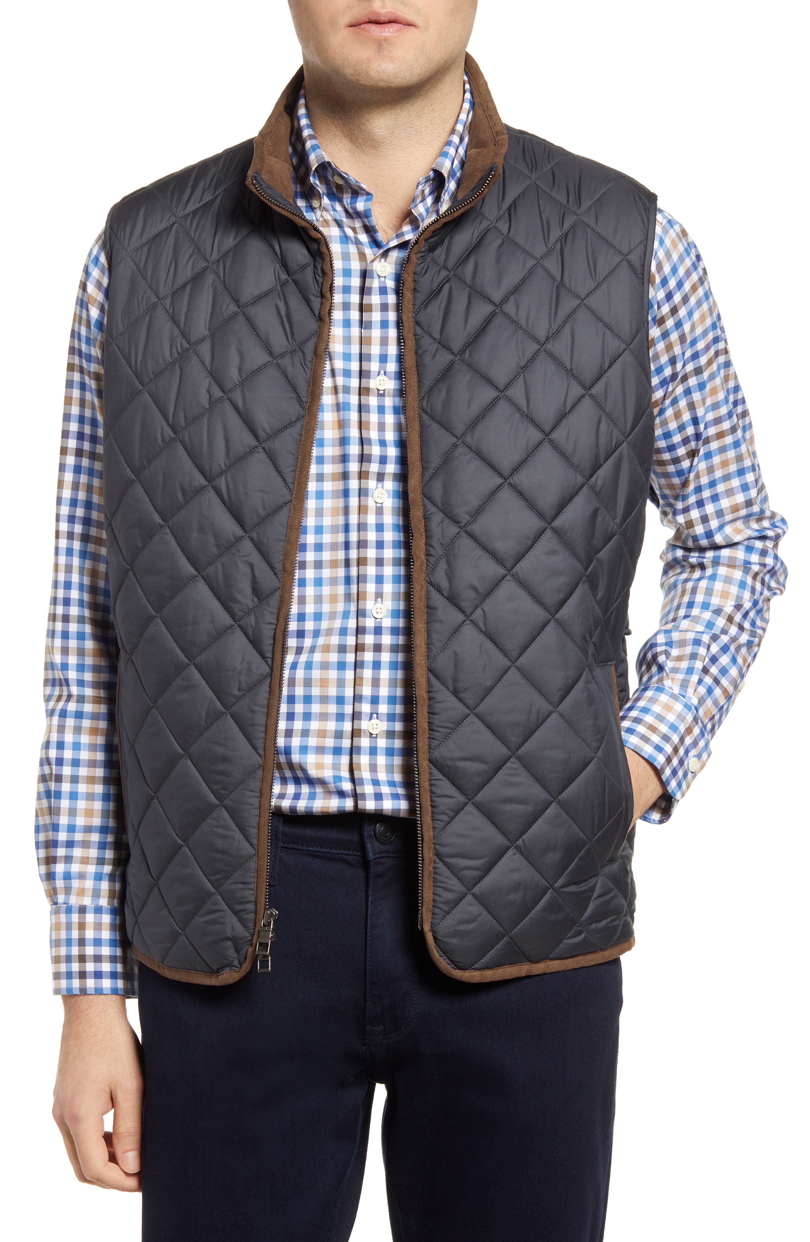 mens plaid fleece vest