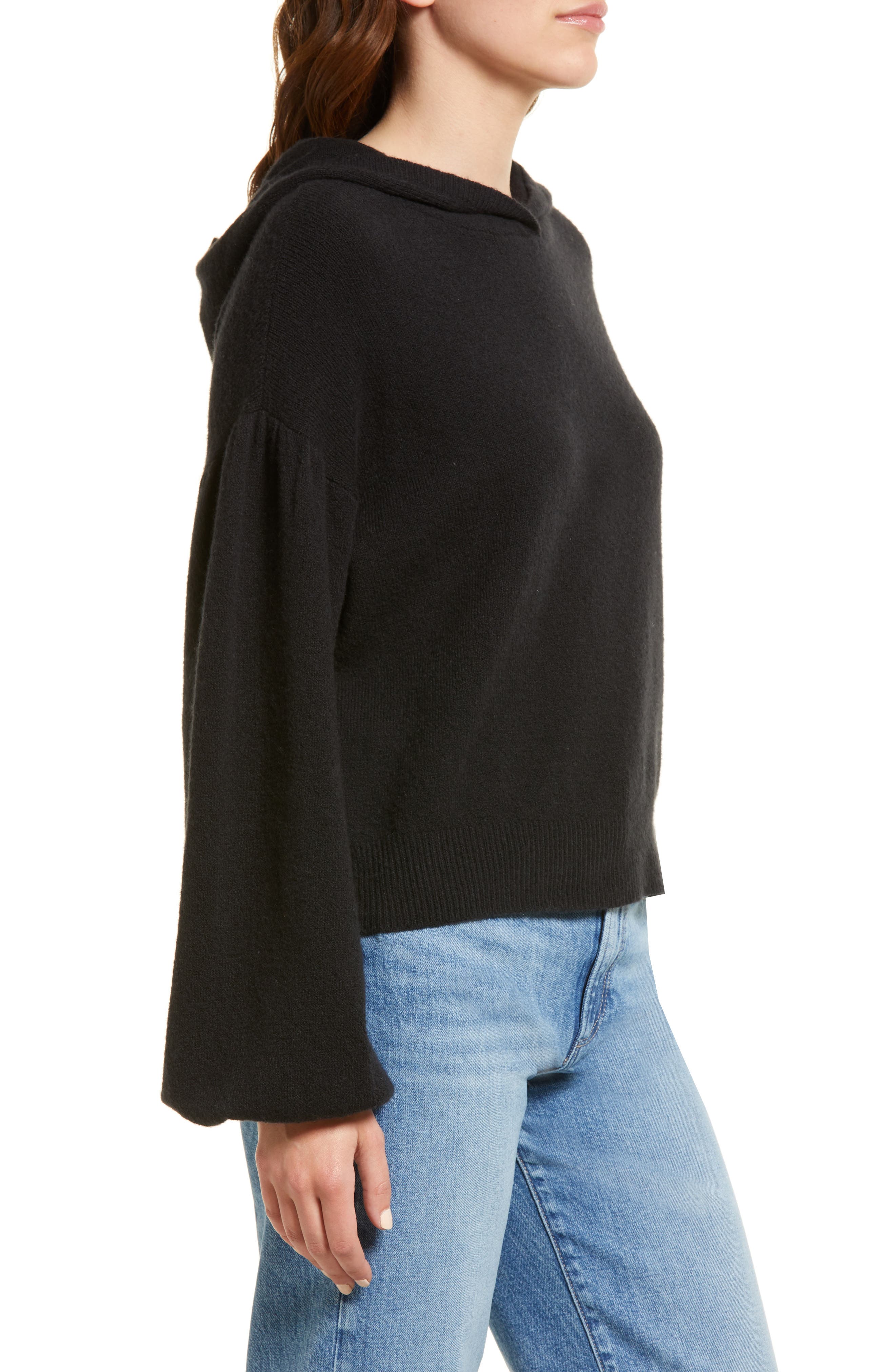 Treasure \u0026 Bond Puff Sleeve Hooded Cotton Blend Sweater in Black at Nordstrom, Size Small