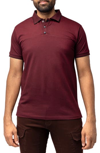 X-ray Men's Short Sleeve Pieced Pique Tipped Polo In Burgundy
