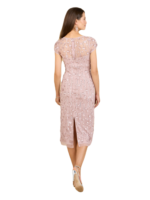 Lara New York 3d Applique Midi Dress With Cap Sleeves In Mauve