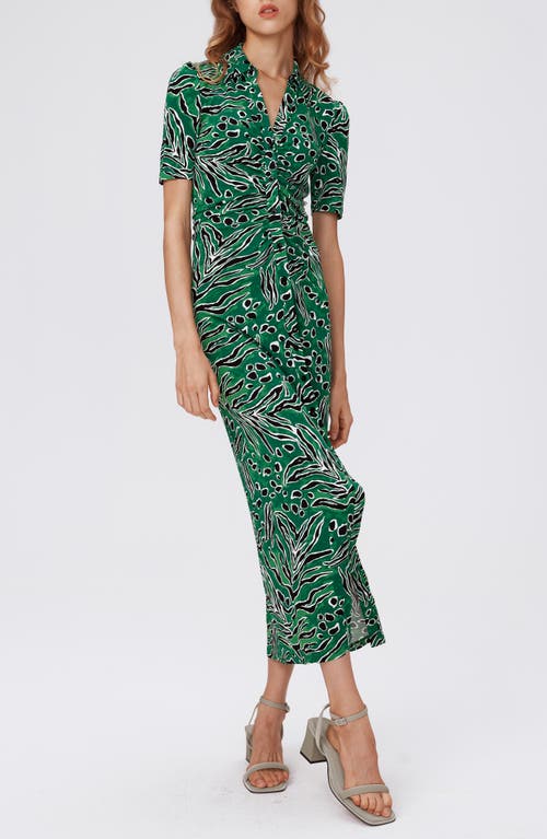 Shop Diane Von Furstenberg Zoey Short Sleeve Ruched Shirtdress In Water Tiger Green