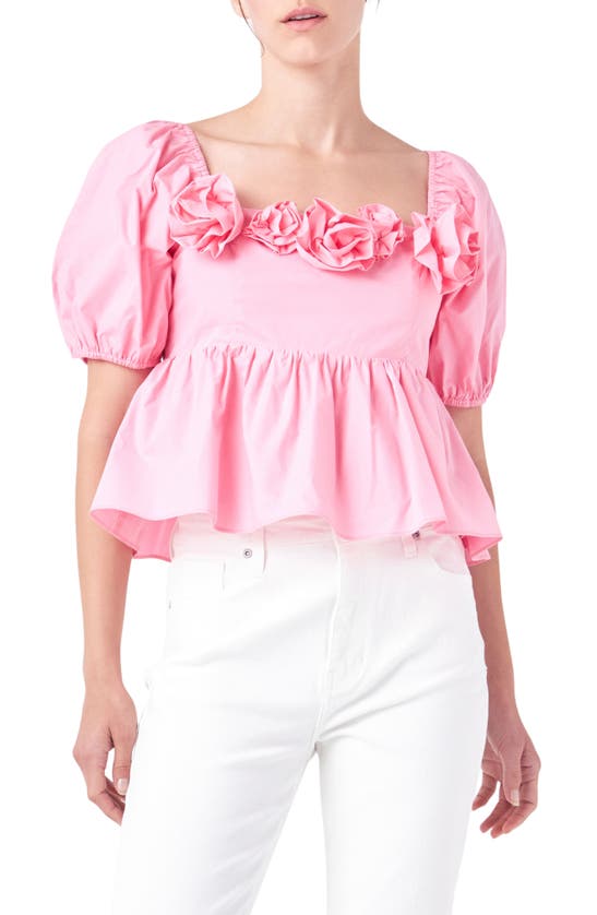 ENGLISH FACTORY ENGLISH FACTORY CORSAGE DETAIL COTTON POPLIN TOP 