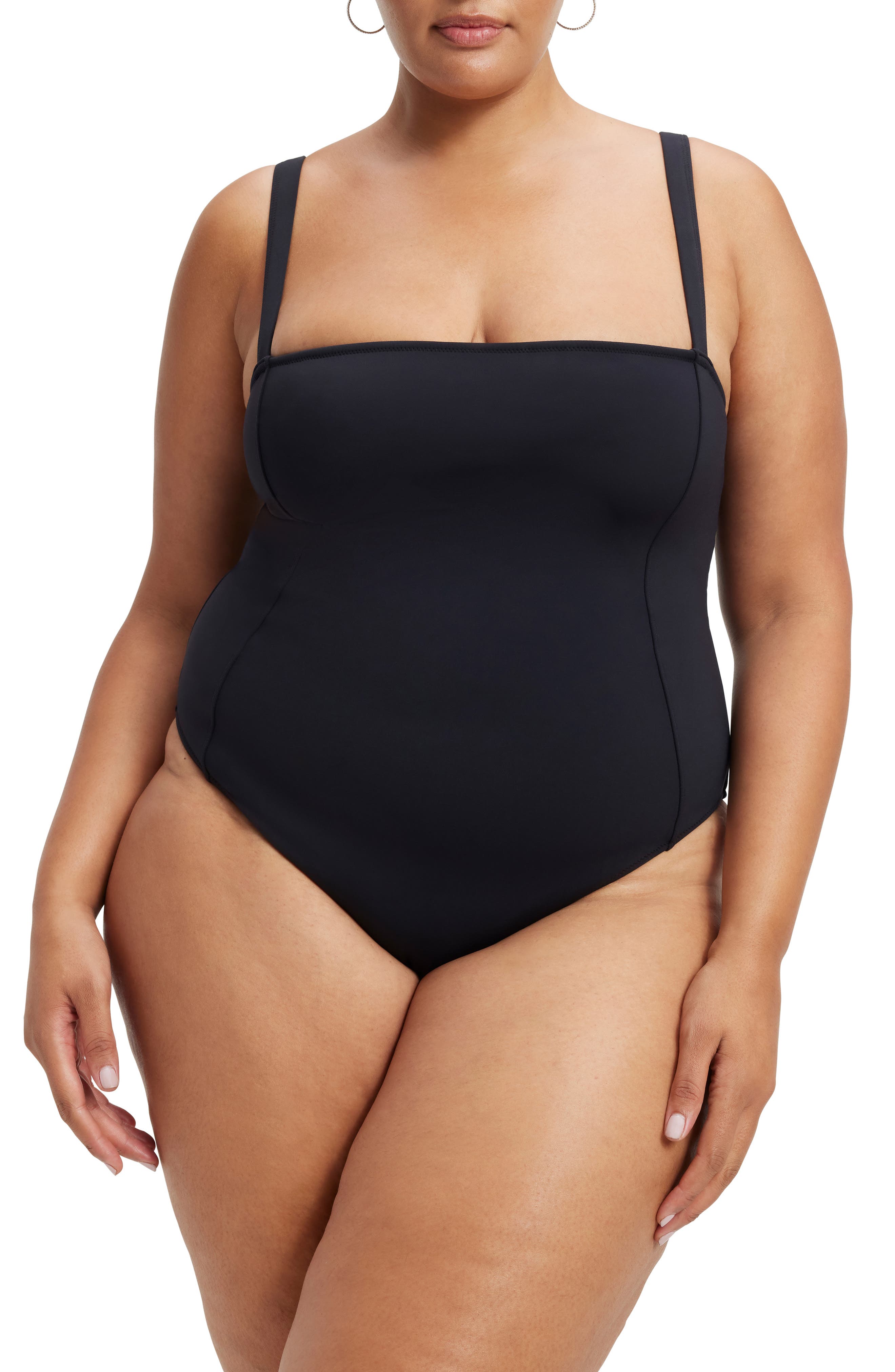 Good American Sculpt Lace-Up Back One-Piece Swimsuit in Black001