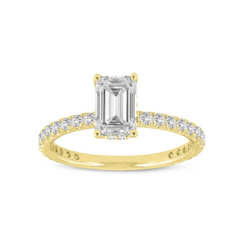 LUVMYJEWELRY LUVMYJEWELRY MELINE14K YELLOW GOLD EMERALD CUT LAB GROWN DIAMOND HIDDEN HALO ENGAGEMENT RING 